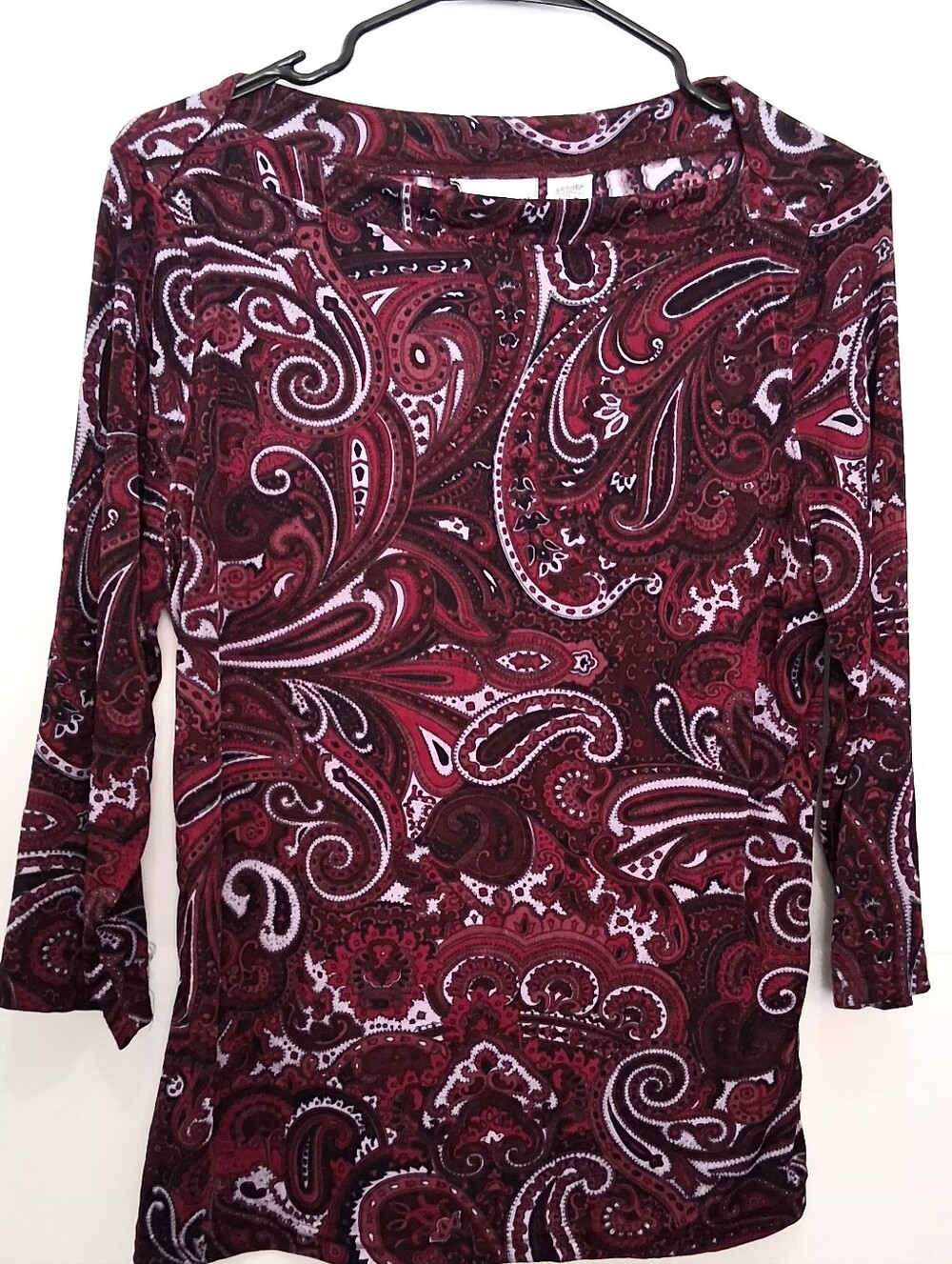 JACLYN SMITH Purple Paisley Long Sleeve Tee Top Size Large